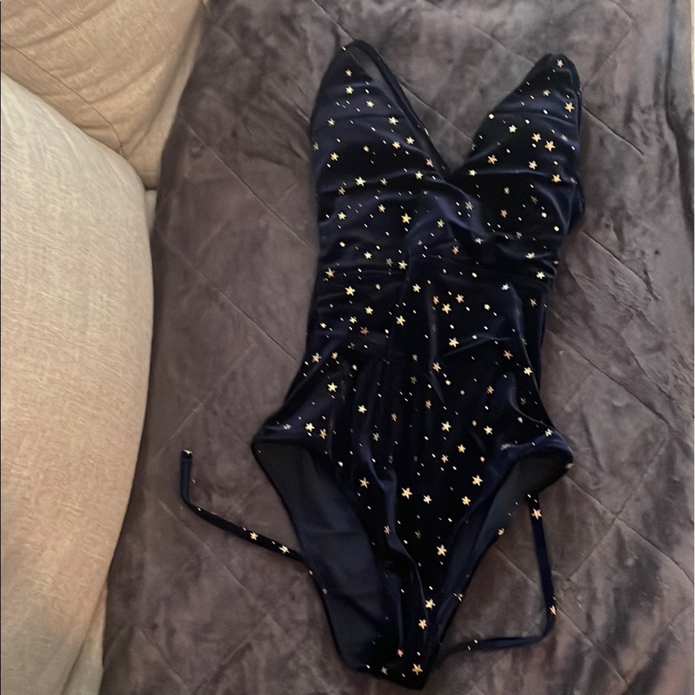 Velvet leotard / onesie . Size Medium . Gold glitter stars & velvet